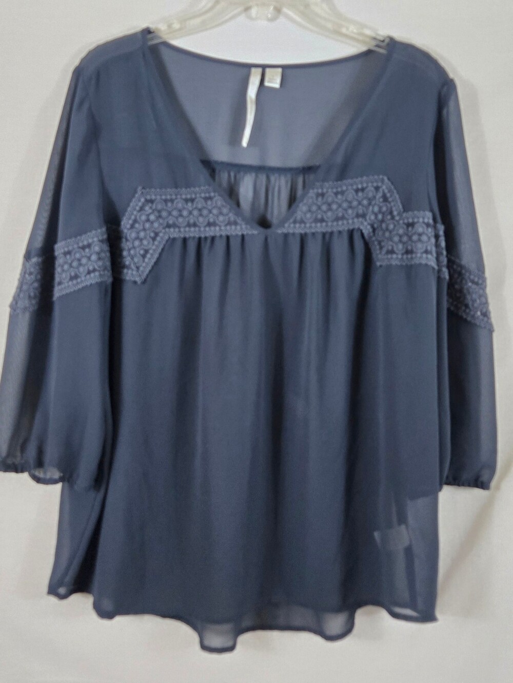 Lauren Conrad Women's Slate Lace Sheer Chiffon Peasant Blouse Size Large